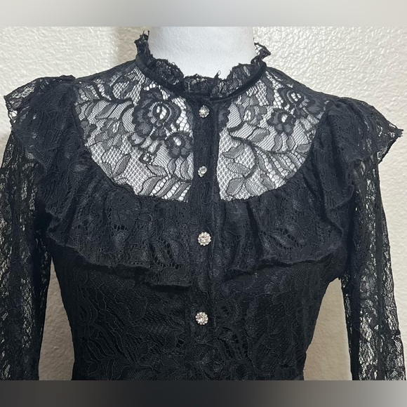 EUC Zara Lace Tier Dress with Jewel Buttons size S Black - Picture 4 of 10